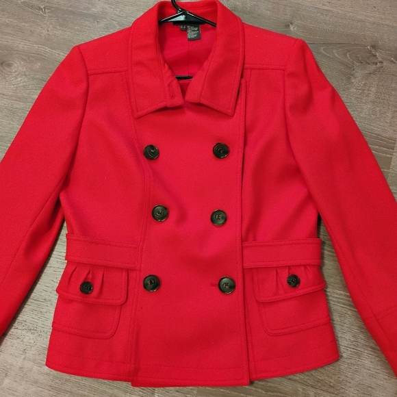 Per Se Red Wool Peacoat Jacket 8 Christmas Holiday Work Chic Classy Sophisticate - Picture 14 of 14